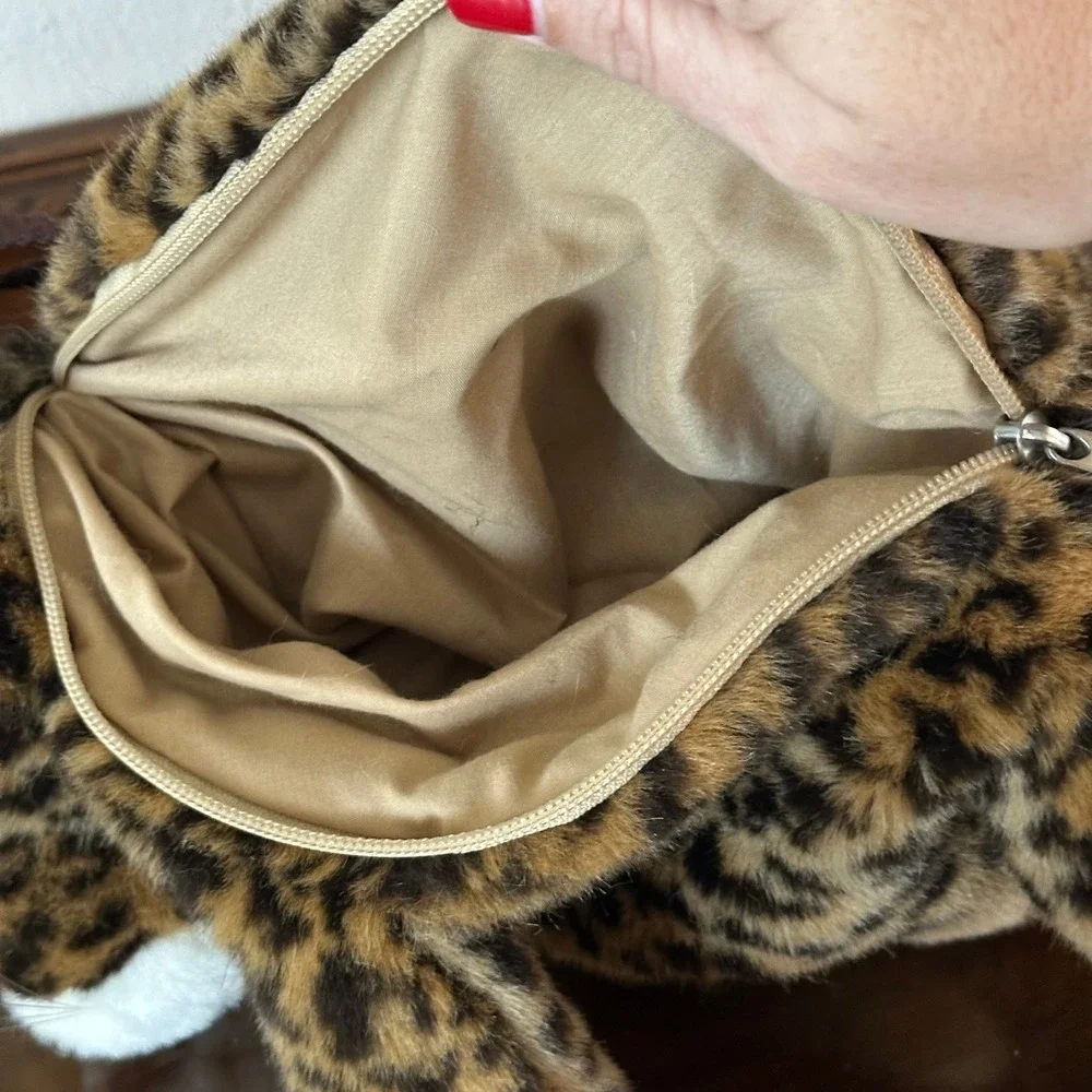 Aurora World Leopard Plush Backpack Spotted Animal Print Faux Fur 16 Inch Brown